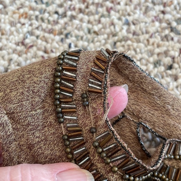 Miss Me Brown Open Shoulder Beaded Sequined Top. Medium - Picture 8 of 10